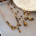 Maillard Vintage Zircon Tiger Eye Gourd Tassel Necklace Earrings Jewelry Set for Women view 4