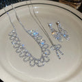 Light Luxury Copper Rhinestone Bow Necklace And Stud Earrings Jewelry Set For Women view 4