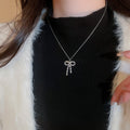 Light Luxury Copper Rhinestone Bow Necklace And Stud Earrings Jewelry Set For Women view 3