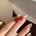 Elegant Vintage Red Enamel Water Drop Alloy Stud Earrings For Women Light Luxury Fashion Statement Earrings view 2