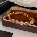 French Vintage Copper Oval Zircon Clasp Bangle Elegant Court Style Geometric Jewelry For Women view 2