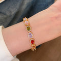 French Vintage Copper Oval Zircon Clasp Bangle Elegant Court Style Geometric Jewelry For Women view 1