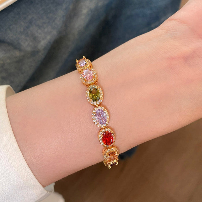 French Vintage Copper Oval Zircon Clasp Bangle Elegant Court Style Geometric Jewelry For Women