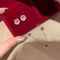 Copper Zircon Flower Jewelry Set With Stud Earrings Necklace And Bracelet For Women view 3