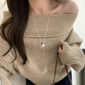 Faux Pearl Tiger Eye Stone Round Pendant Necklace Casual Minimalist Geometric Clavicle Chain view 4