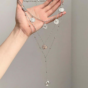 Old Money Alloy Round Portrait Pendant Sweater Necklace Light Luxury Geometric Clavicle Chain