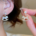 Gold Plated Pony Faux Pearl Stud Earrings And Ring Jewelry Set, Vintage Light Luxury Style view 2
