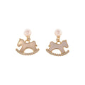 Gold Plated Pony Faux Pearl Stud Earrings And Ring Jewelry Set, Vintage Light Luxury Style view 5