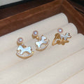 Gold Plated Pony Faux Pearl Stud Earrings And Ring Jewelry Set, Vintage Light Luxury Style view 1