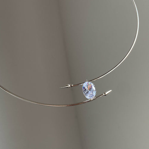 Minimalist Copper Zircon Oval Choker Necklace For Women, Light Luxury Geometric Collarbone Style