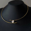 Minimalist Copper Zircon Oval Choker Necklace For Women, Light Luxury Geometric Collarbone Style view 2