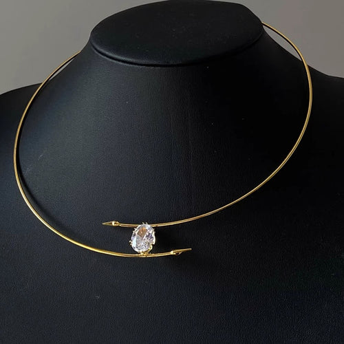 Minimalist Copper Zircon Oval Choker Necklace For Women, Light Luxury Geometric Collarbone Style