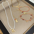 New Chinese Style Faux Pearl Zircon Horse Necklace Bracelet Jewelry Set view 1