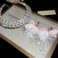 Rhinestone Bow Faux Pearl Necklace And Earrings Jewelry Set For Women Sweet Elegant Style view 2