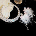 Rhinestone Bow Faux Pearl Necklace And Earrings Jewelry Set For Women Sweet Elegant Style view 4