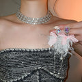 Rhinestone Bow Faux Pearl Necklace And Earrings Jewelry Set For Women Sweet Elegant Style view 1