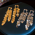 Gold Plated Copper Round Disc Tassel Drop Earrings With Silver Posts, Luxury Western Style view 3