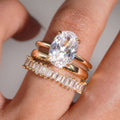 European American Shiny Metal Stack Ring Set Oval Geometric Four Prong Women's Ring view 5