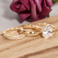 European American Shiny Metal Stack Ring Set Oval Geometric Four Prong Women's Ring view 3