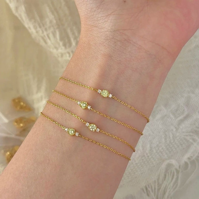 Real Gold Plated Copper Oval Zircon Bangle, Elegant Light Luxury Geometric Bracelet For Women