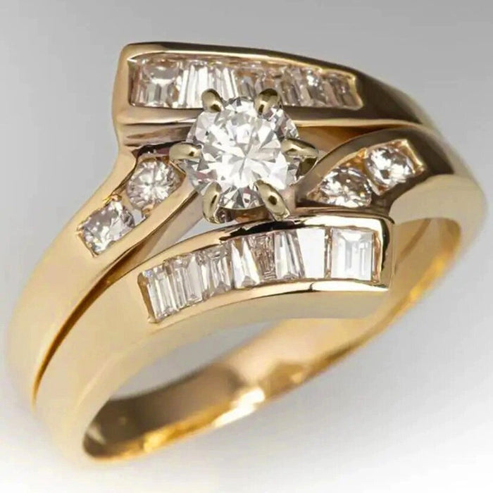 Trendy Irregular Geometric Ring For Women, Six Prong Round Zircon Inlay Statement Finger Jewelry