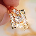 Trendy Irregular Geometric Ring For Women, Six Prong Round Zircon Inlay Statement Finger Jewelry view 2