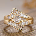 Trendy Irregular Geometric Ring For Women, Six Prong Round Zircon Inlay Statement Finger Jewelry view 5