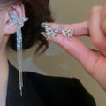 Light Luxury Copper Zircon Butterfly Tassel Clip-on Earrings For Non-Pierced Ears view 2