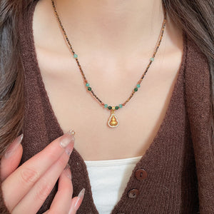 Maillard Style Tiger Eye Zircon Gourd Sweater Necklace, New Chinese Geometric Pendant