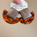 Vintage Ethnic Resin And Wood Square Stud Earrings With Silver Pins, Geometric Light Luxury Style view 2