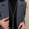 Korean Minimalist Copper Geometric Tassel Sweater Necklace For Women Light Luxury Choker view 3