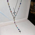 Alloy Rhinestone Cross Portrait Double Layer Old Money Sweater Necklace For Women view 4