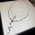 Alloy Rhinestone Cross Portrait Double Layer Old Money Sweater Necklace For Women view 2