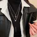 Alloy Rhinestone Cross Portrait Double Layer Old Money Sweater Necklace For Women view 3