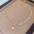 Gold Plated Zircon Ginkgo Leaf Faux Pearl Necklace Elegant Light Luxury Collarbone Chain view 4