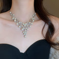 French Light Luxury Teardrop Faux Pearl Rhinestone Stud Earrings Necklace Jewelry Set view 3