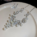 French Light Luxury Teardrop Faux Pearl Rhinestone Stud Earrings Necklace Jewelry Set view 4