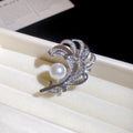 Light Luxury Copper Zircon Feather Pearl Brooch, Elegant Geometric Apparel Accessory view 2