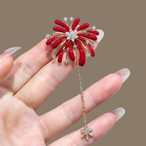 Alloy Rhinestone Enamel Firework Flower Tassel Brooch, Vintage Elegant Women's Clothing Pin
