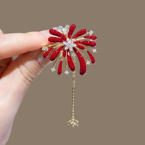 Alloy Rhinestone Enamel Firework Flower Tassel Brooch, Vintage Elegant Women's Clothing Pin