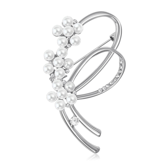 Fashion Alloy Rhinestone Pearl Knot Brooch Pin For Women's Clothing