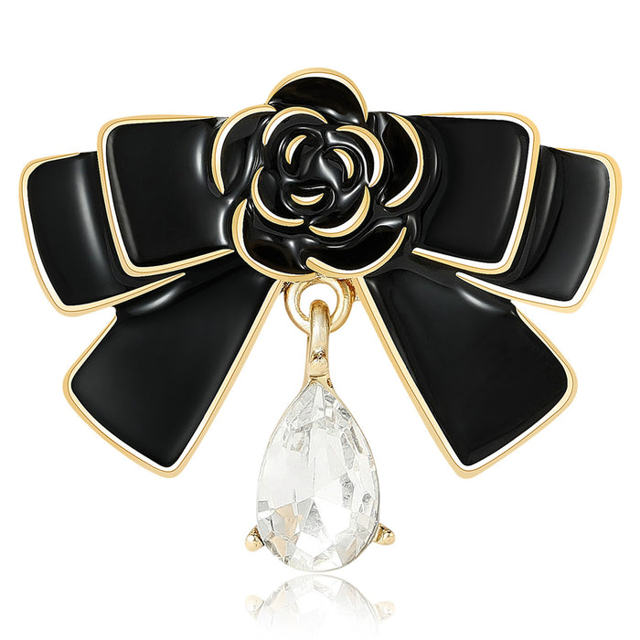 Vintage Alloy Rhinestone Hollow Bow Brooch For Women's Clothing