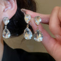 Light Luxury Iron Rhinestone Teardrop Tassel Earrings And Necklace Jewelry Set For Women view 2