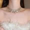 Light Luxury Iron Rhinestone Teardrop Tassel Earrings And Necklace Jewelry Set For Women view 4