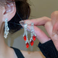 Old Money Iron Waterdrop Rhinestone Oval Tassel Earrings Necklace Jewelry Set view 2