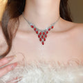 Old Money Iron Waterdrop Rhinestone Oval Tassel Earrings Necklace Jewelry Set view 4