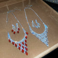 Old Money Iron Waterdrop Rhinestone Oval Tassel Earrings Necklace Jewelry Set view 1