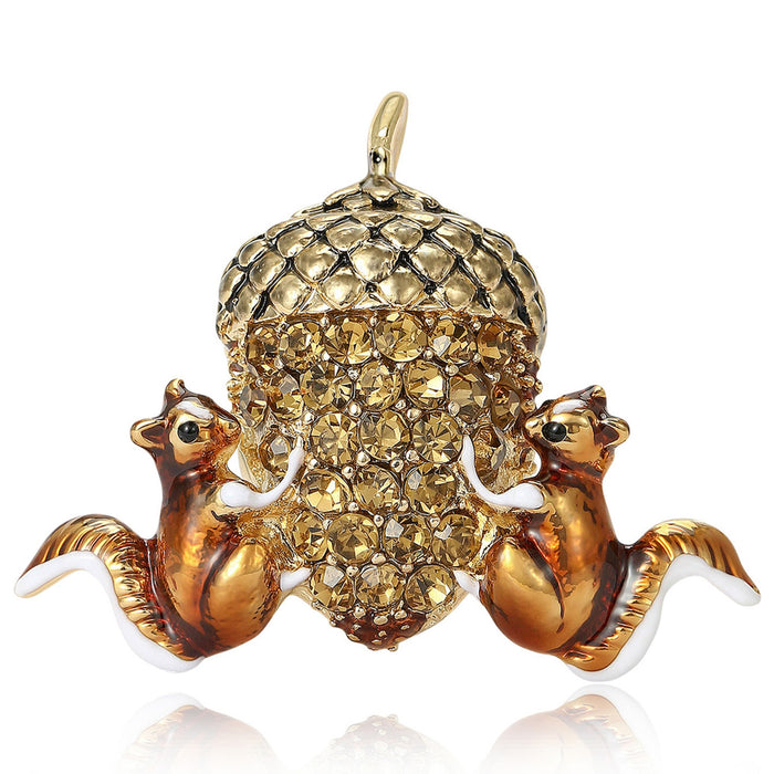 Alloy Enamel Squirrel Acorn Brooch For Fashion Lapel Accessories