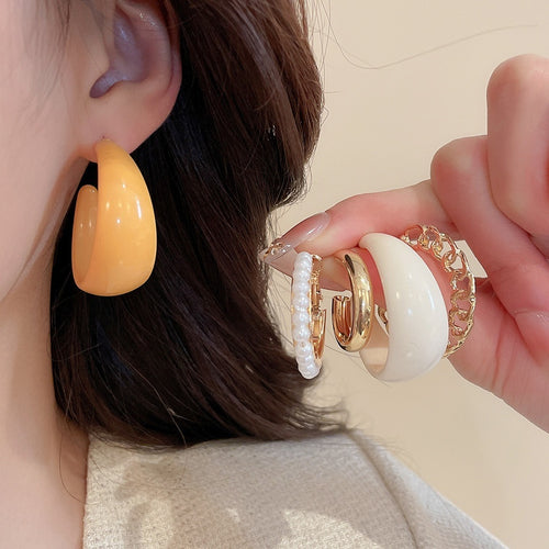 Minimalist Acrylic C Shape Stud Earring Jewelry Set With Silver Posts Geometric Round Design