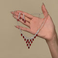 Light Luxury Iron Rhinestone Oval Tassel Necklace And Stud Earrings Jewelry Set For Women view 2